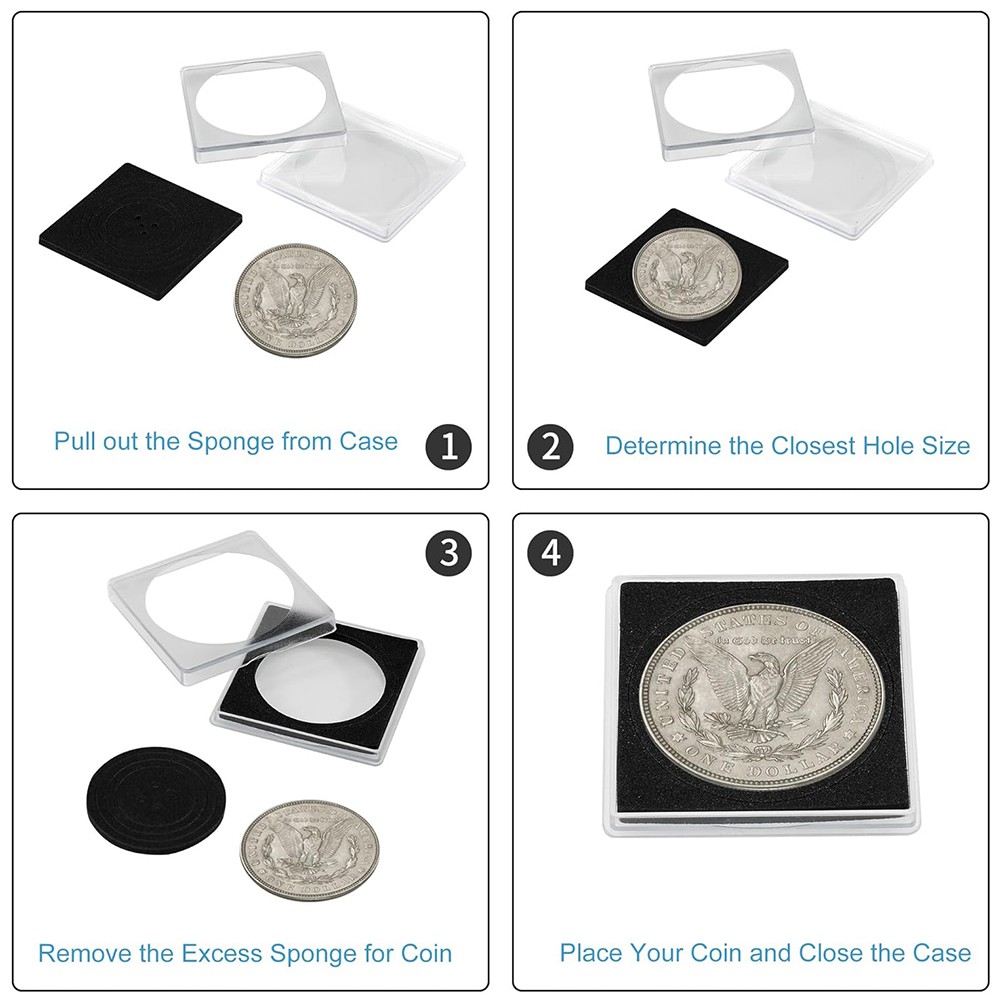 Clear Coin Collection Holders with Sponges Coin Capsules Silver Dollar Protector