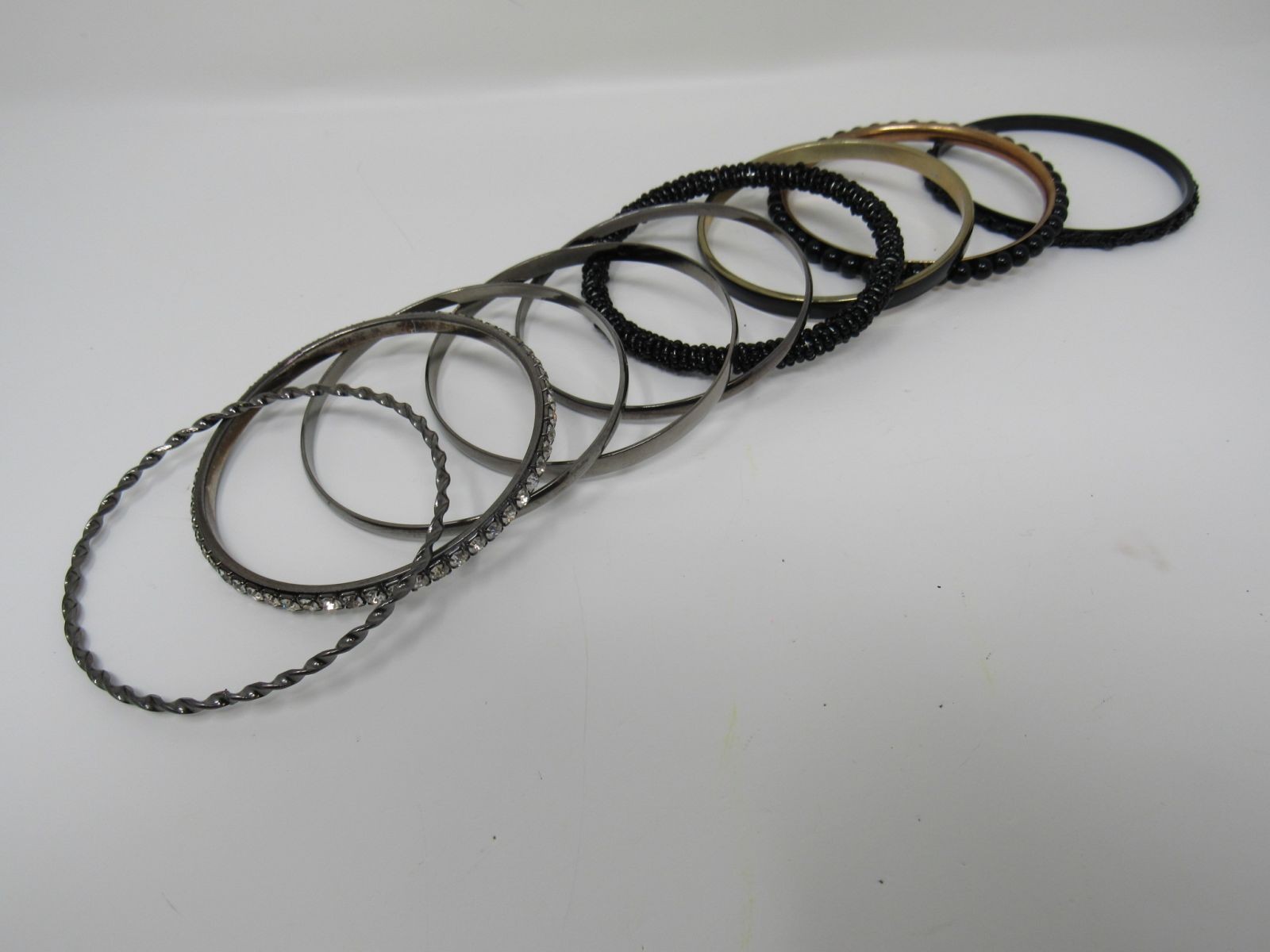 Designer Bangle Bracelet Set of 9 Black/Silver/Gold Female Adult