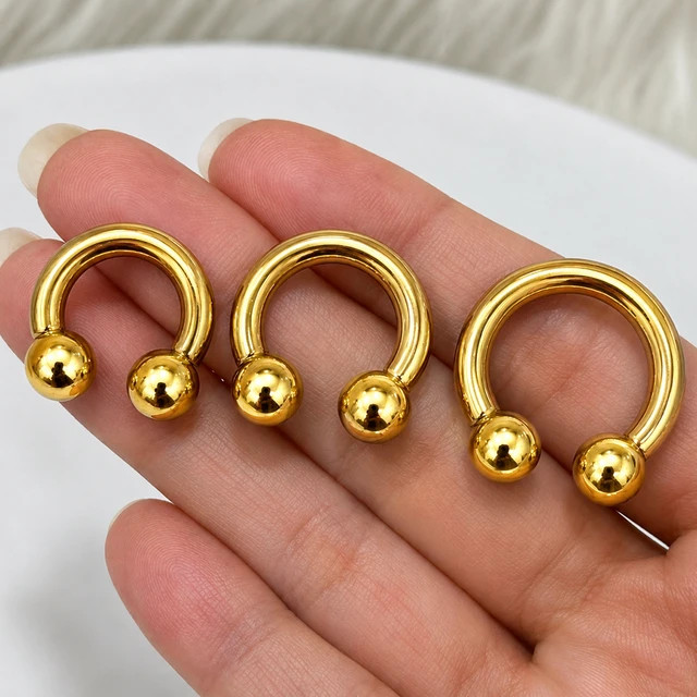 PVD Gold Horseshoe Circular Barbell 2G to 12G Piercings Jewelry Sold Each