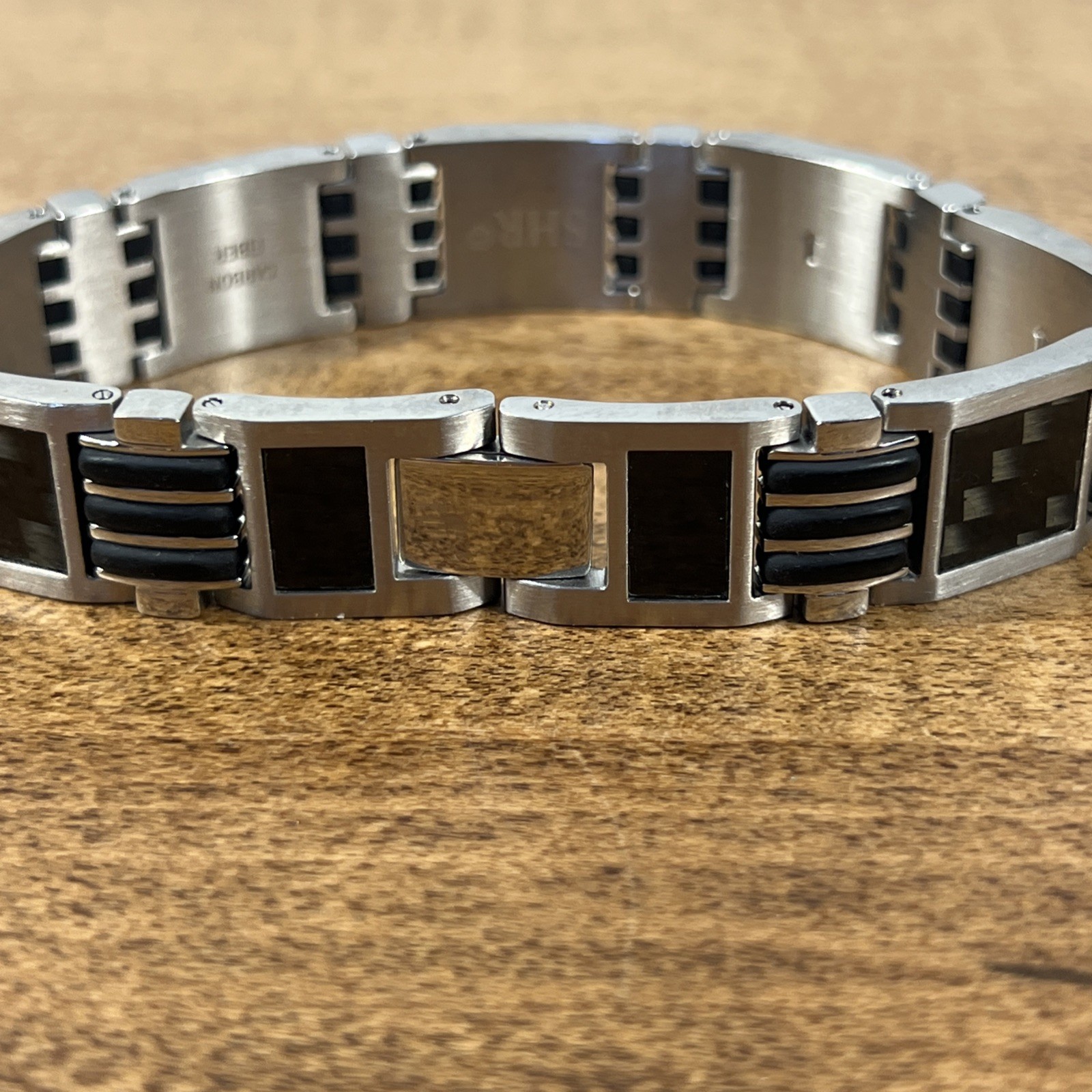 SHR Mens Stainless Steel Carbon Fiber Bracelet