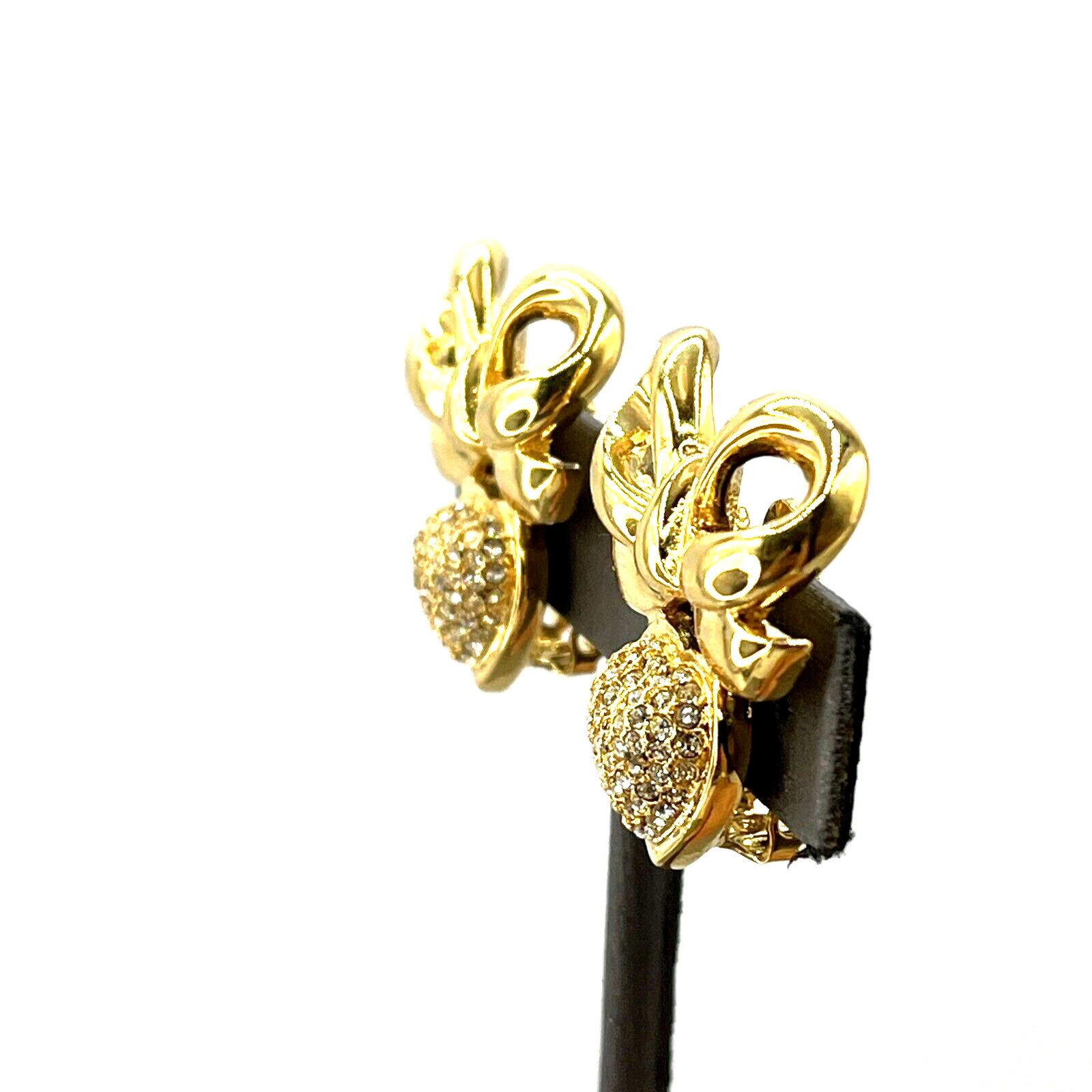 Vintage Elizabeth Taylor Earrings Gold Plated Diamante Crystal Heart Earrings