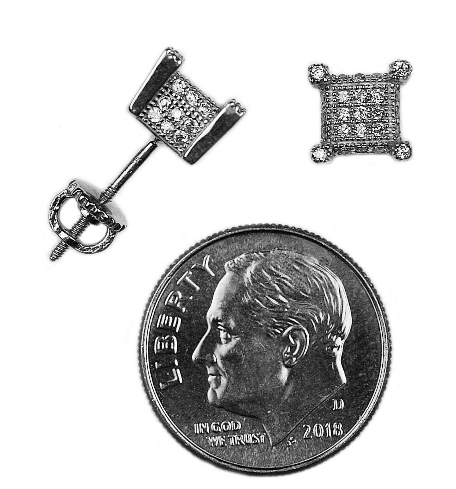 925 Sterling Silver Cubic Zirconia Micro Pave Square Kite Screw Back Earrings 03