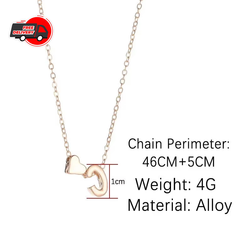 Tiny Heart Initial Necklace Gold/Silver Letter Pendant Choker for Women