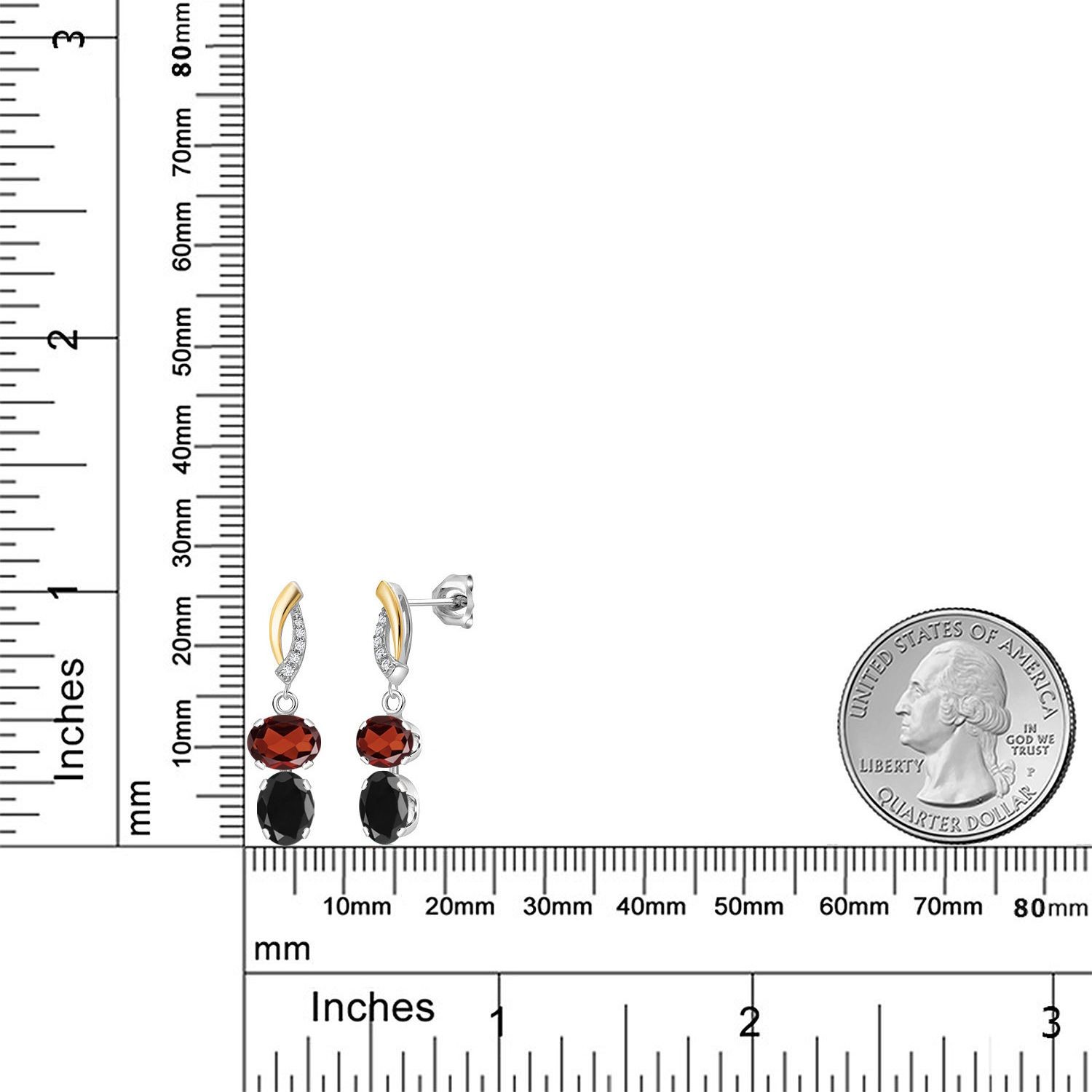 925 Silver and 10K Yellow Gold Garnet and Black Sapphire and Lab Grown Diamond