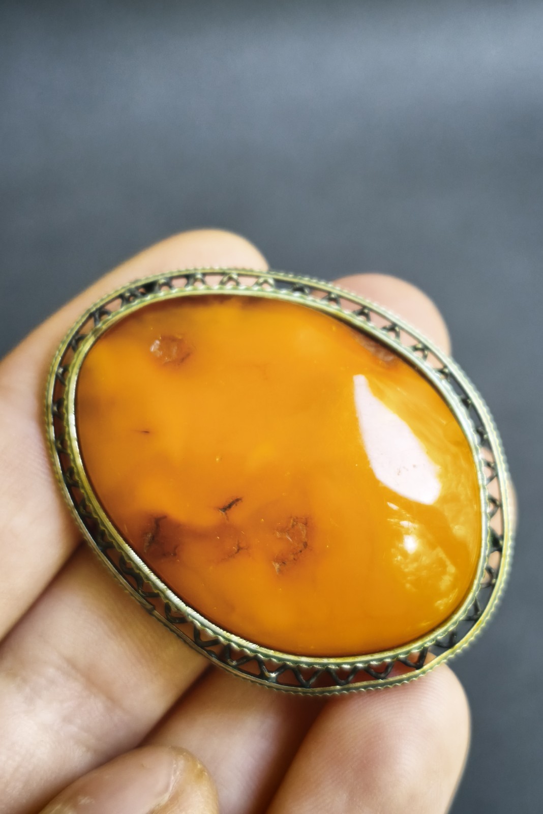 NATURAL OLD ANTIQUE BALTIC AMBER PENDANT Egg Yolk