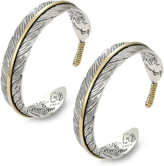 Vintage Feather Open Cuff Bracelet Retro Carved Boho Bangle Feather Jewelry Gift