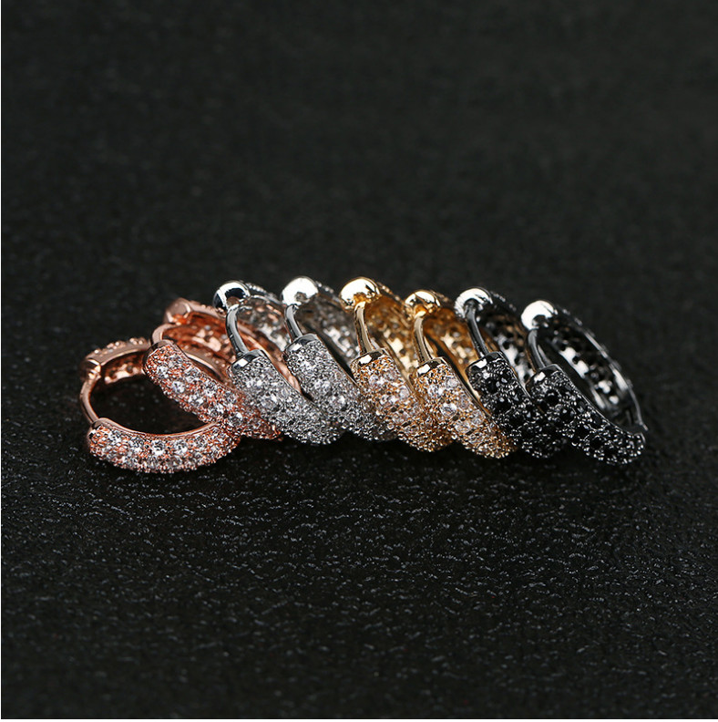 Black Silver Gold Plated Hoop Earrings Huggie Earrings Micro Pave CZ Piercings