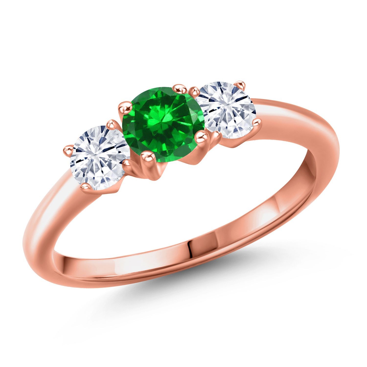 18K Rose Gold Plated Silver Created Emerald and White Moissanite Engagement