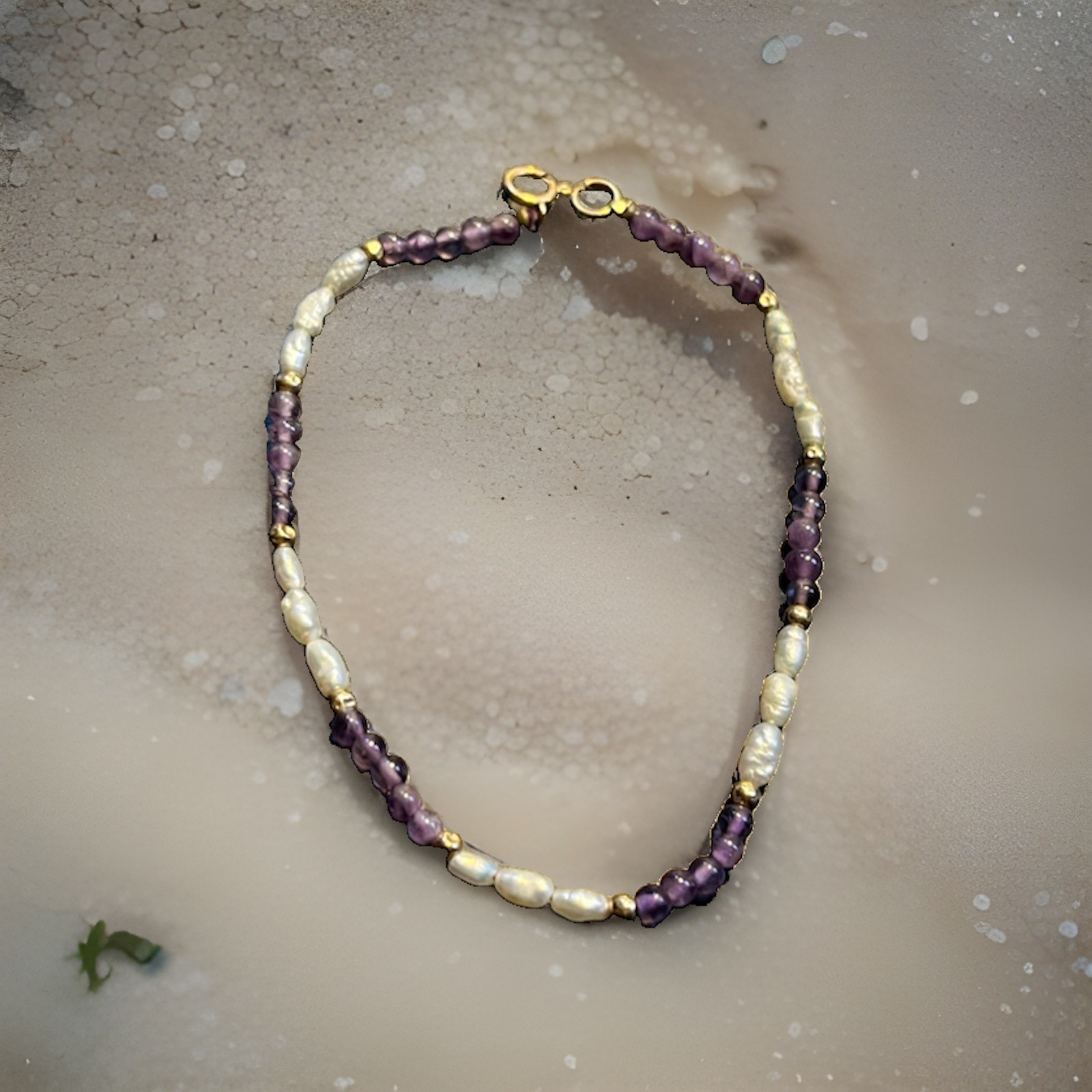 Women’s Bracelet Amethyst Freshwater Pearls 14K Gold Beads And Clasp 7.25 in