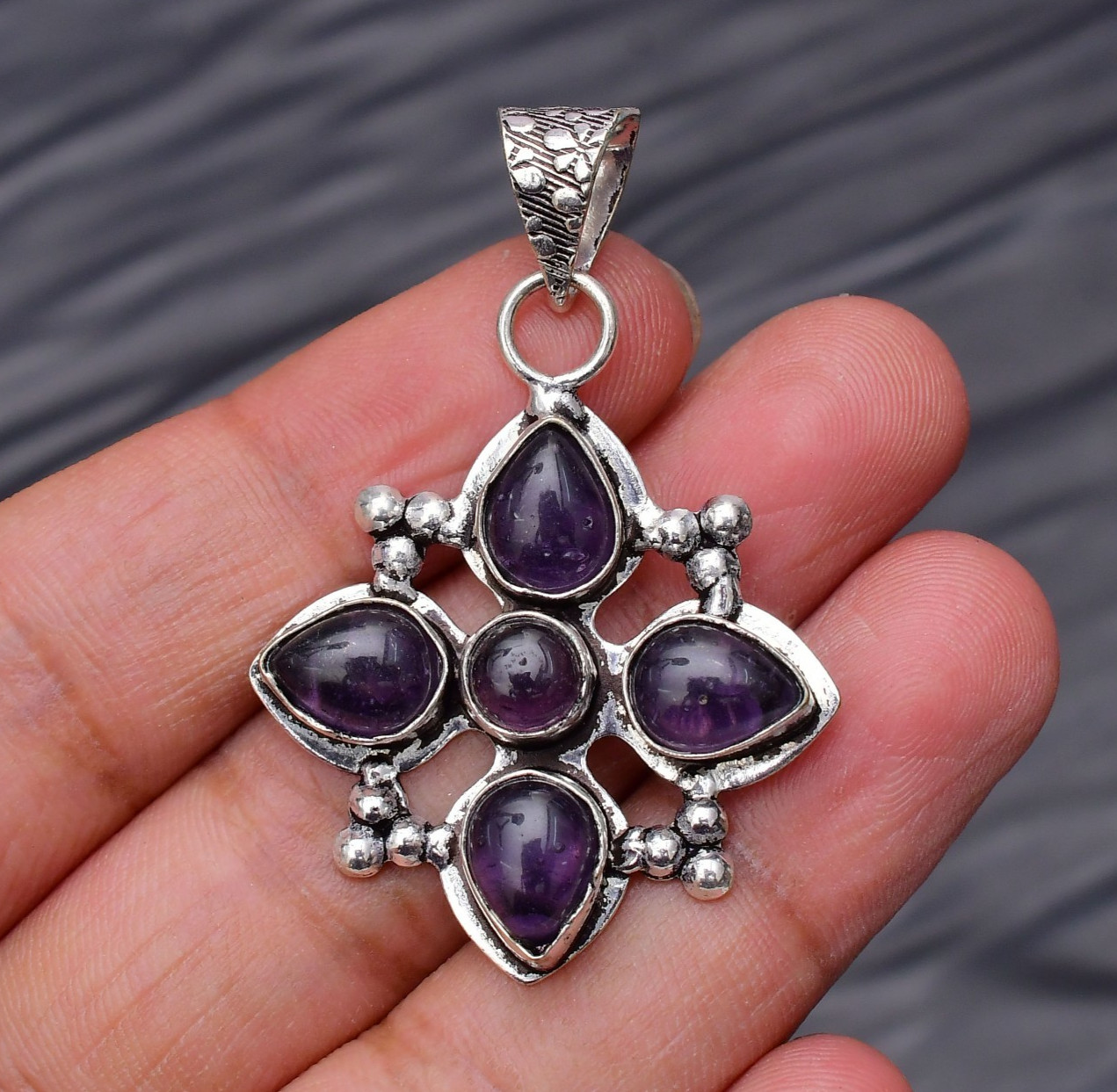 Amethyst Gemstone 925 Sterling Silver Jewelry Pendant 1.77″