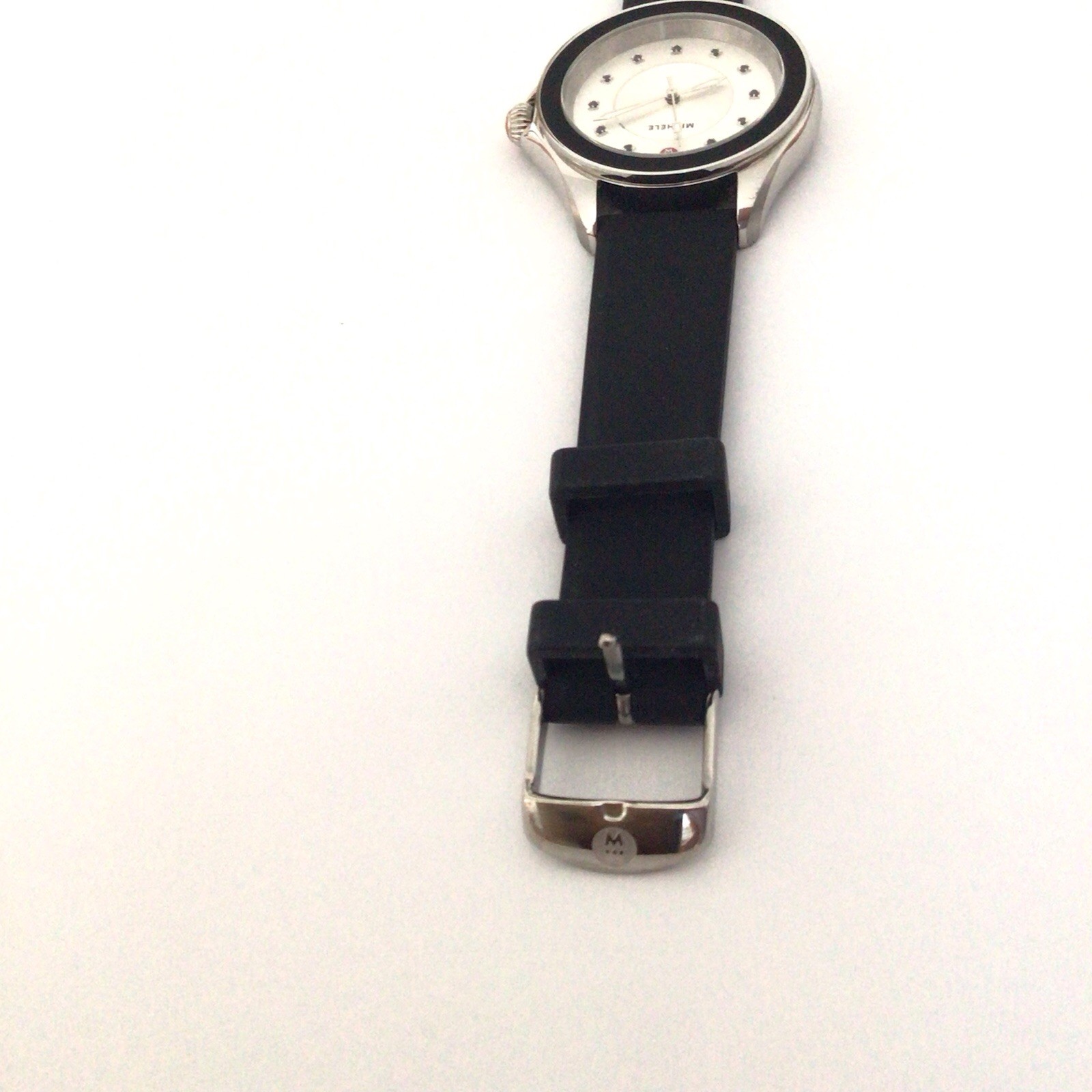 Michele Cape Diamond White Face Black Bezel Silicone Band Watch MWW27A000012