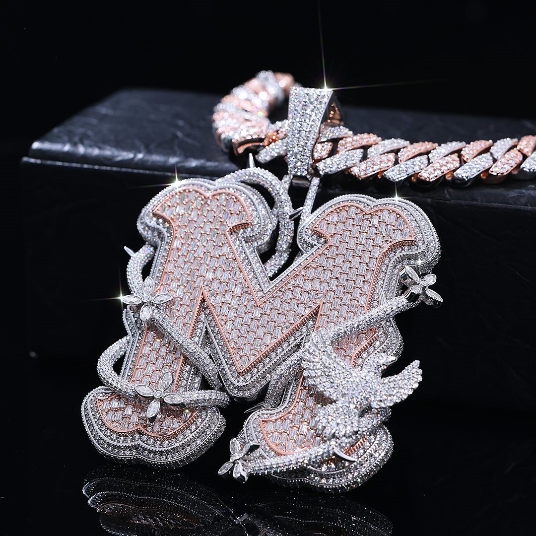 925 Sterling Silver Iced Out M Letter Pendant VVS Certified Moissanite Pendant