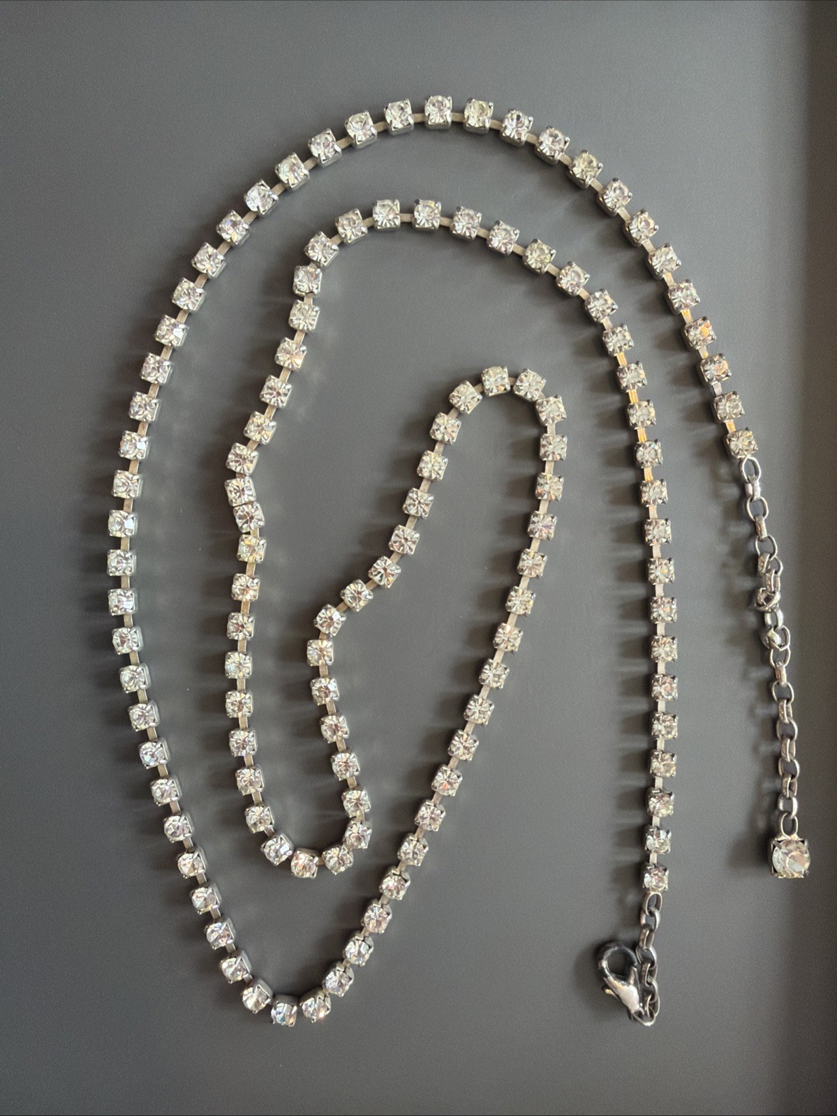Vintage Estate Long Rhinestone Necklace 24+ Inch Glam Statement Jewelry