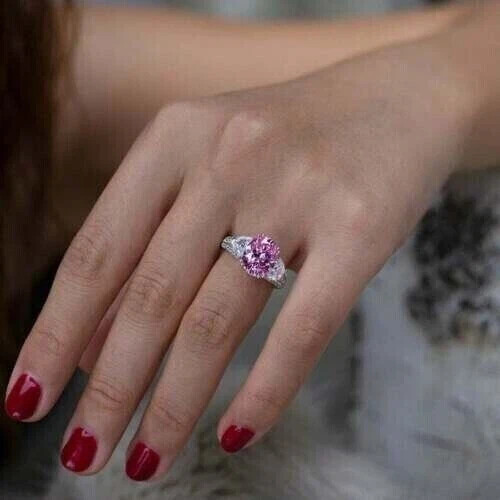 2.30Ct Oval Cut Lab Created Pink Sapphire Engagement Ring 14K White Gold Plated