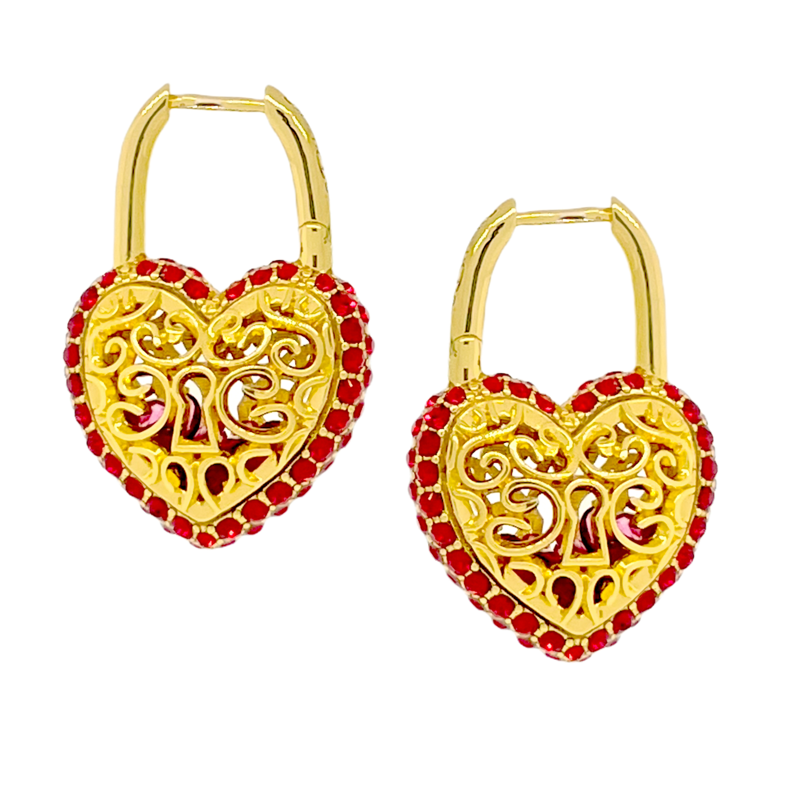 Filled Love Red Crystal Earrings by Ritzy Couture DeLuxe 18k Gold Plating