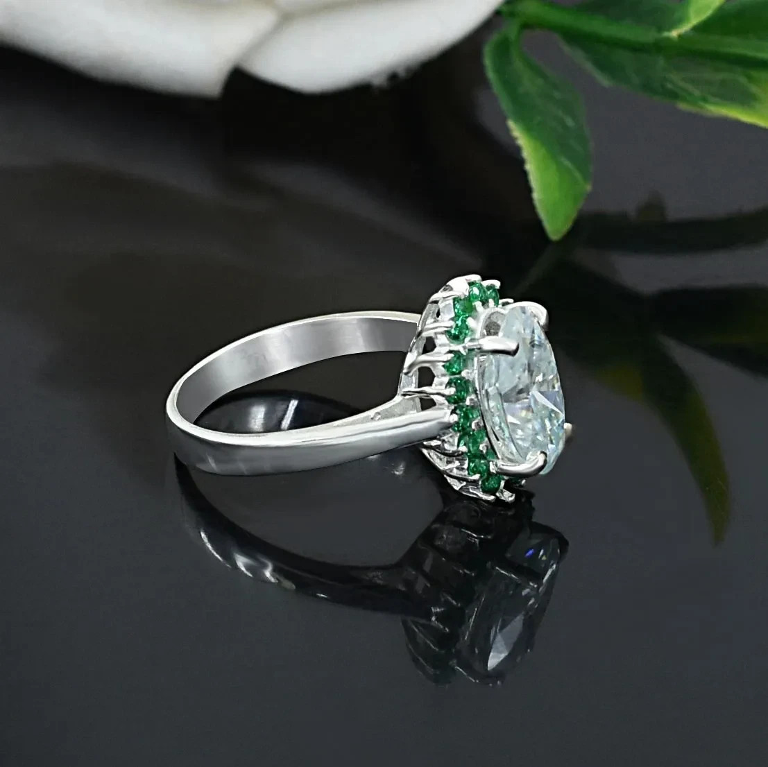 2.50 Ct Oval Certified Treated White Diamond Solitaire Ring Accents No Tariff