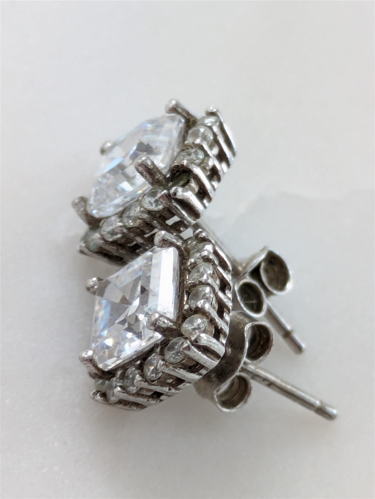 Vintage Solid Sterling Silver Sparkling Gemstone Square Stud Earrings 2.4 Grams