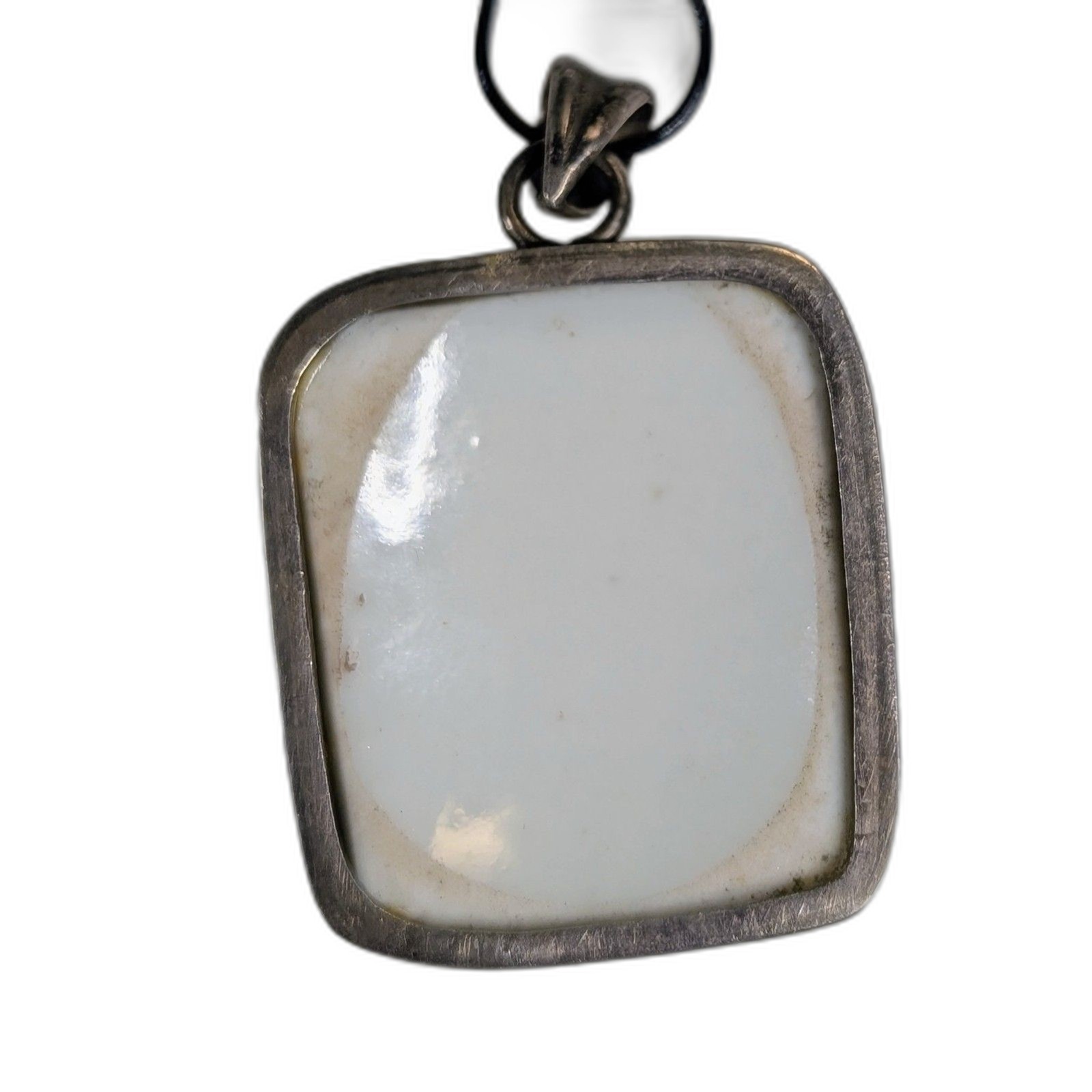 Antique Hand Painted Chinese Porcelain Shard Pendant in Vintage Metal Setting