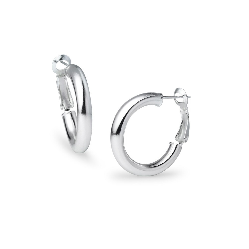 Round Clutchless 4x25mm Hoop Earrings in High Polished Sterling Silver