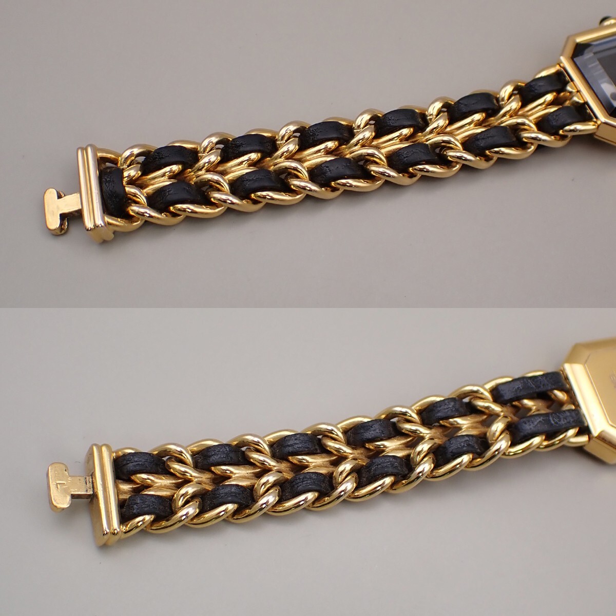 CHANEL Logo Premiere Watch H0001 # L Quartz Gold Plated Leather GHW 690RK949