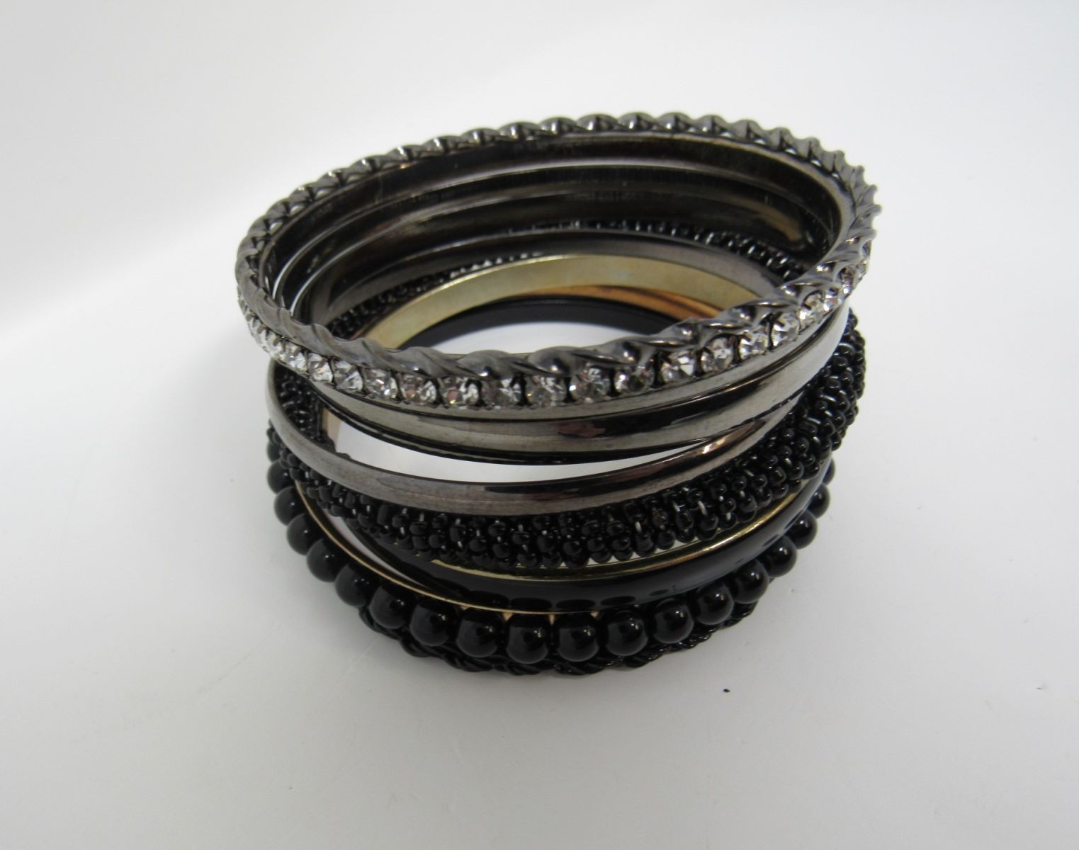Designer Bangle Bracelet Set of 9 Black/Silver/Gold Female Adult