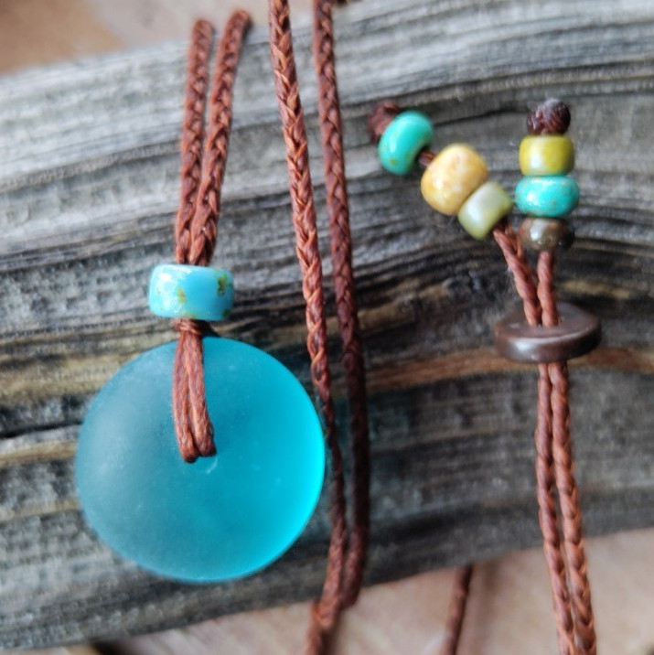Handmade Sea Glass Necklace Gift Men Women Teen Braid Minimalist Bold Adjustable