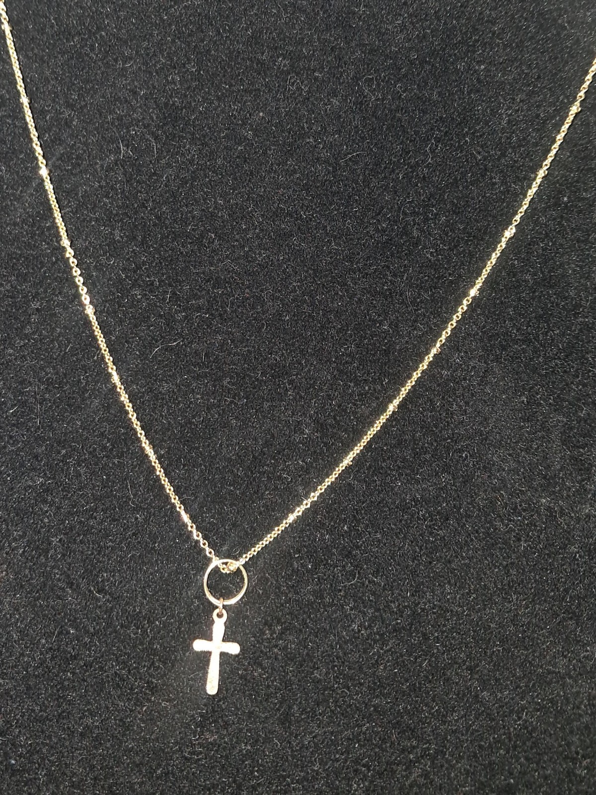 Gold Tone Chain Necklace w/ Silver Tone Cross Charm Pendant Religious Theme
