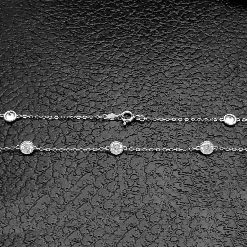 By Yard Station Necklace 3Ct Round Lab Created Diamond 14k White Gold Finish