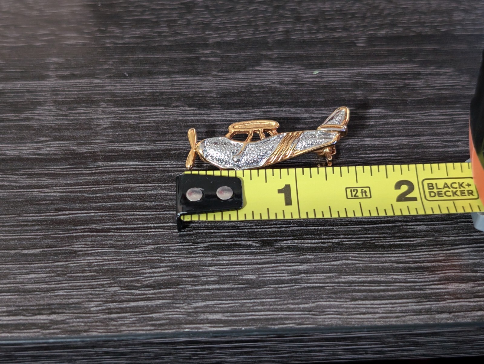 Biplane Airplane Aircraft Gold Silver Tone Brass Brooch Pin Faux Jewels – 1.5″ D