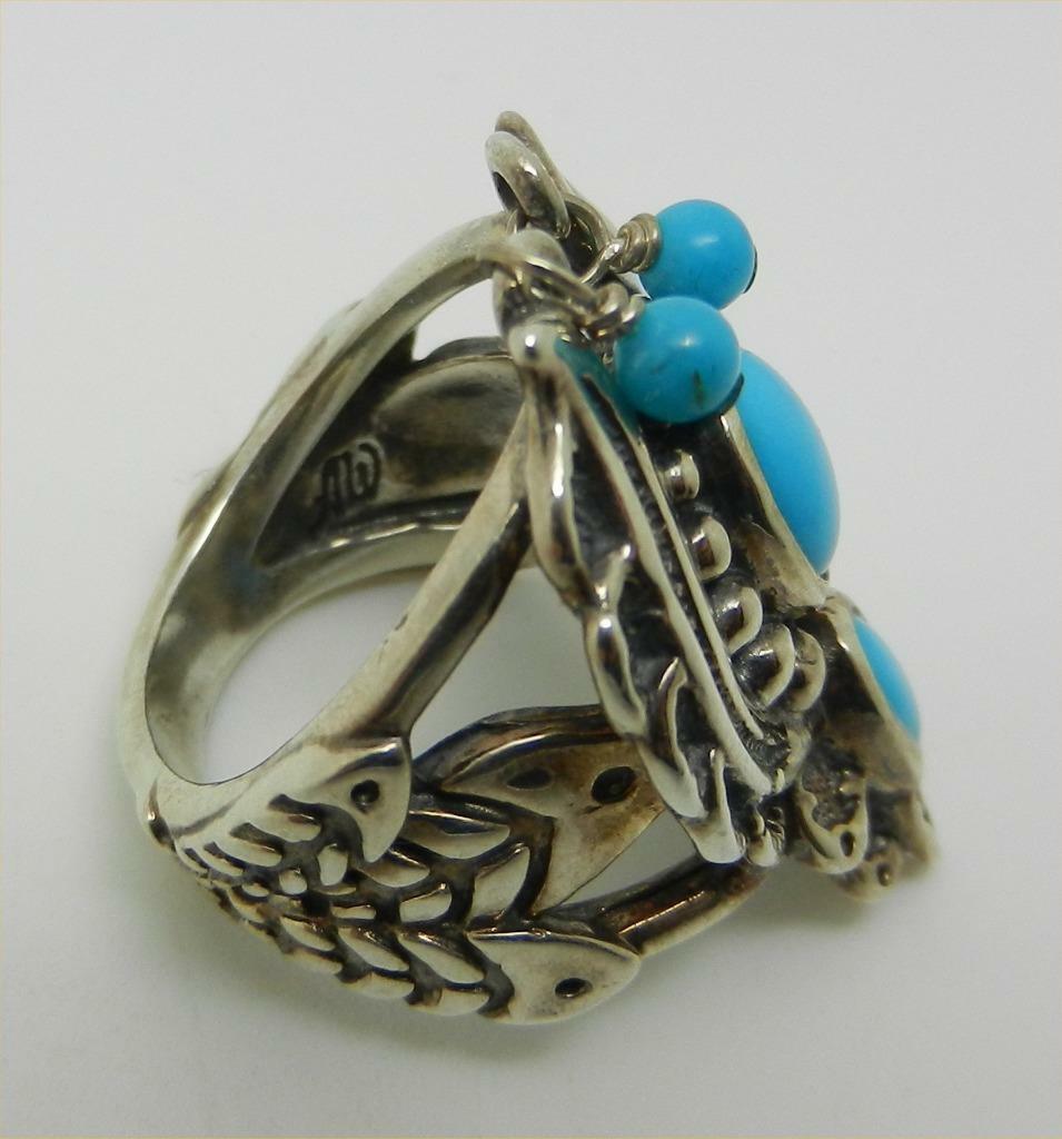 VINTAGE STERLING SILVER TURQUOISE NAJA RING SIGNED AW SIZE 6.25 – RARE -LB-C2342