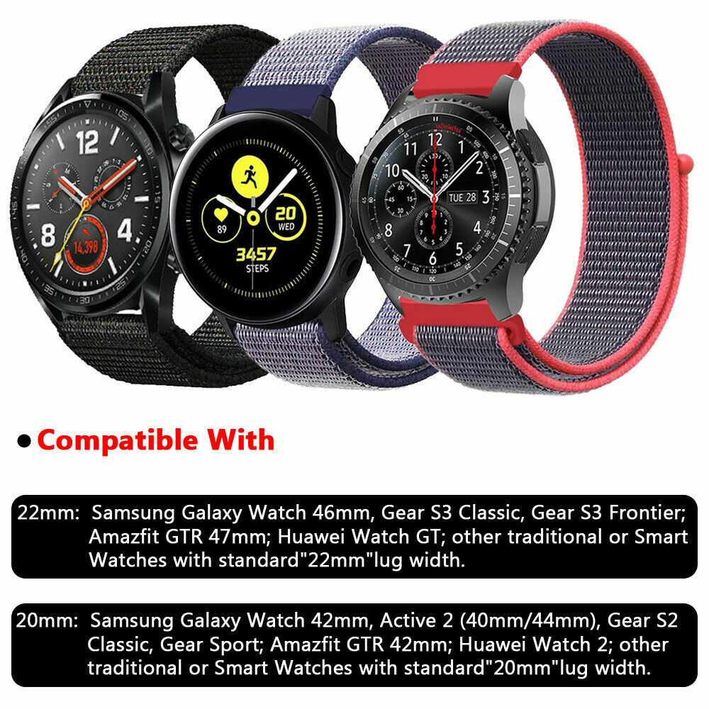 Nylon Sport Loop 20mm 22mm Watch Band Strap For Samsung Galaxy Active 2 S3 46mm