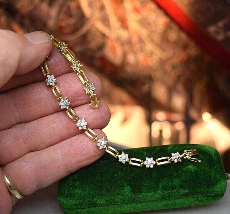 6 Ct Round Cut White Moissanite Women’s Tennis Bracelet 14k Yellow Gold Plated