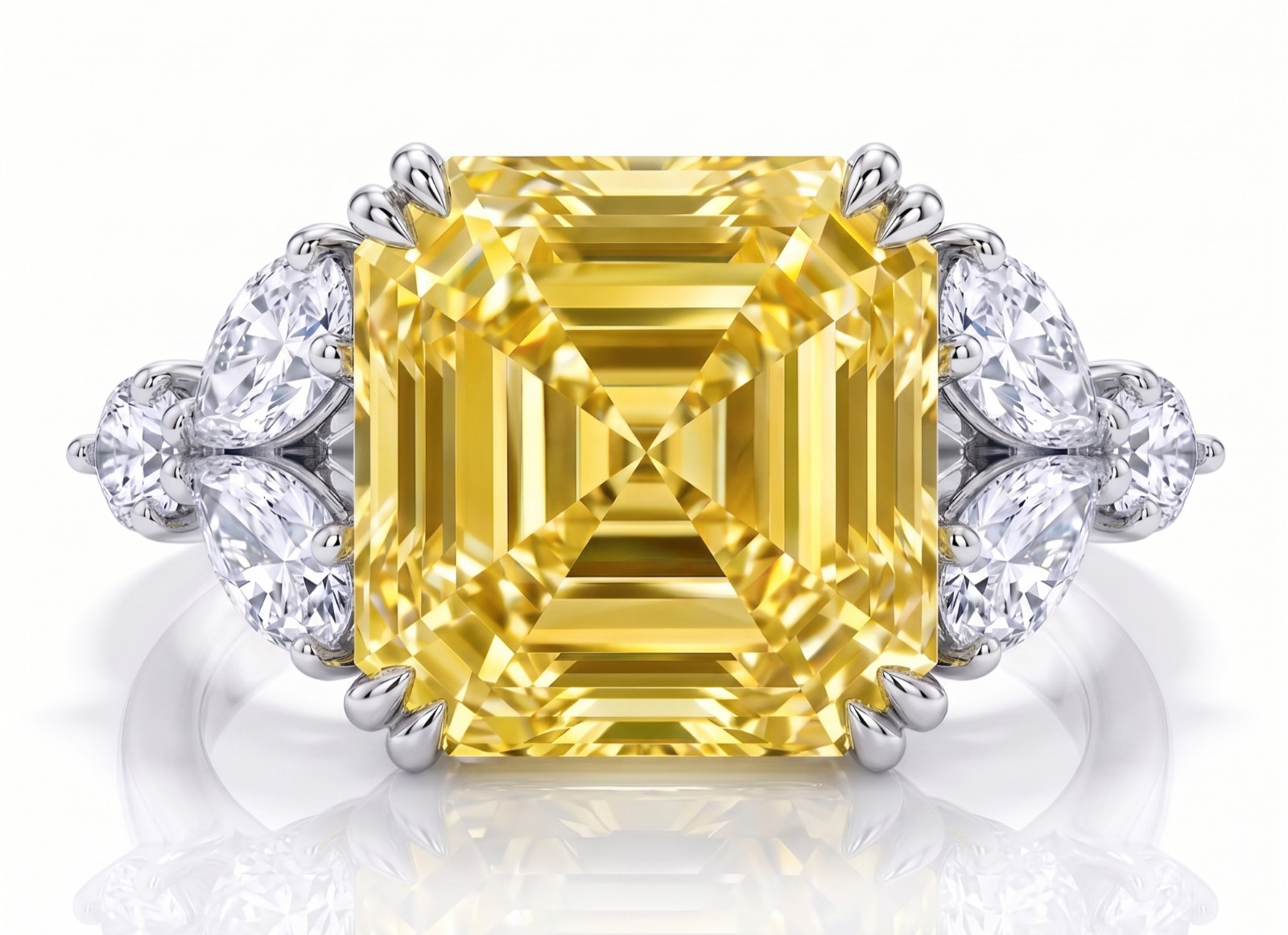 5.30 Ct Certified Asscher Cut Yellow Natural Diamond Ring VVS1 White Gold Finish