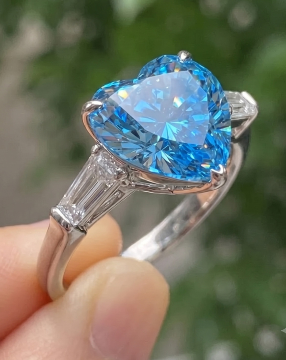18K GOLD VERMEIL- 5 Ct Certified Blue Diamond Ring,FREE Diamond Studs