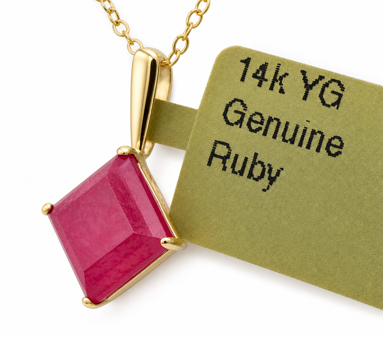 GENUINE 1.18 Cts RUBY PENDANT 14K SOLID YELLOW GOLD – Free Chain – NWT