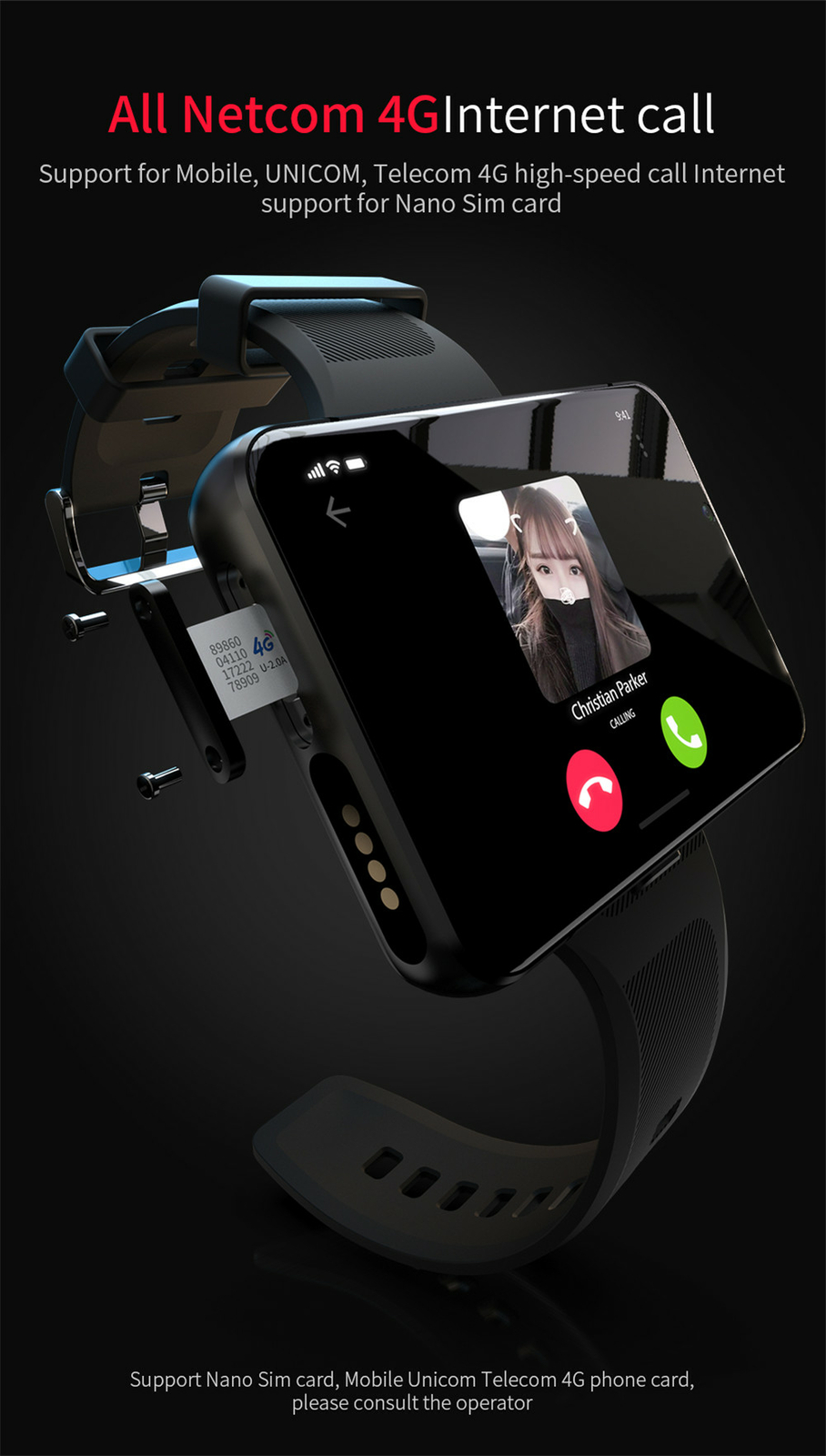 Big Screen Android 4G Smart Watch Smartwatch Dual Camera WiFi RAM 4G ROM 64G