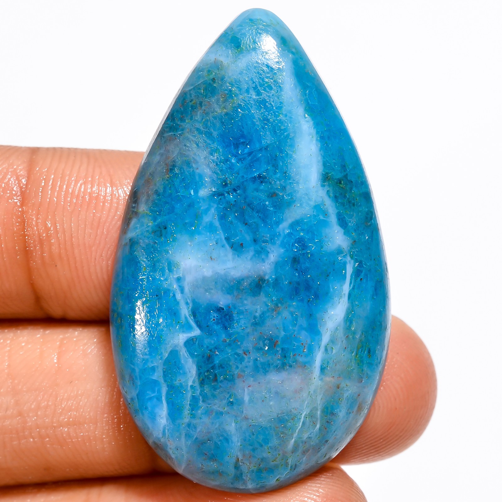Neon Blue Apatite Pear Shape Cabochon Loose Gemstone 53.5 Ct 41X24X6 mm GC-28022