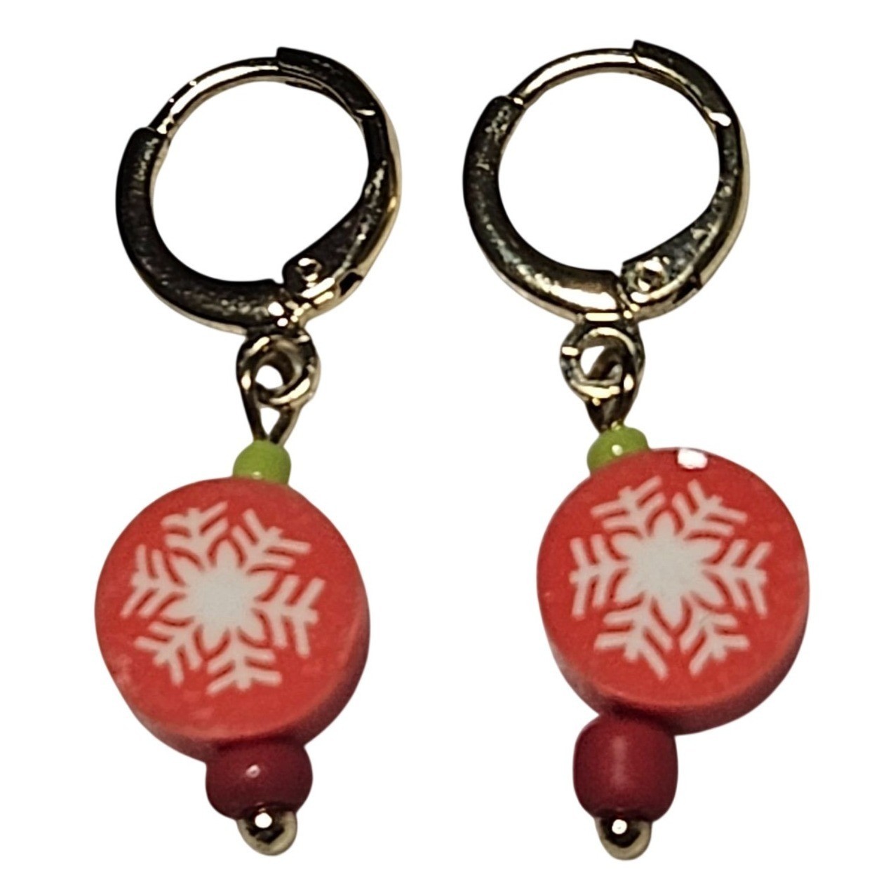 Snowflake Beaded Hoop Earrings Christmas Winter Themed HInged Latch Back Hoop