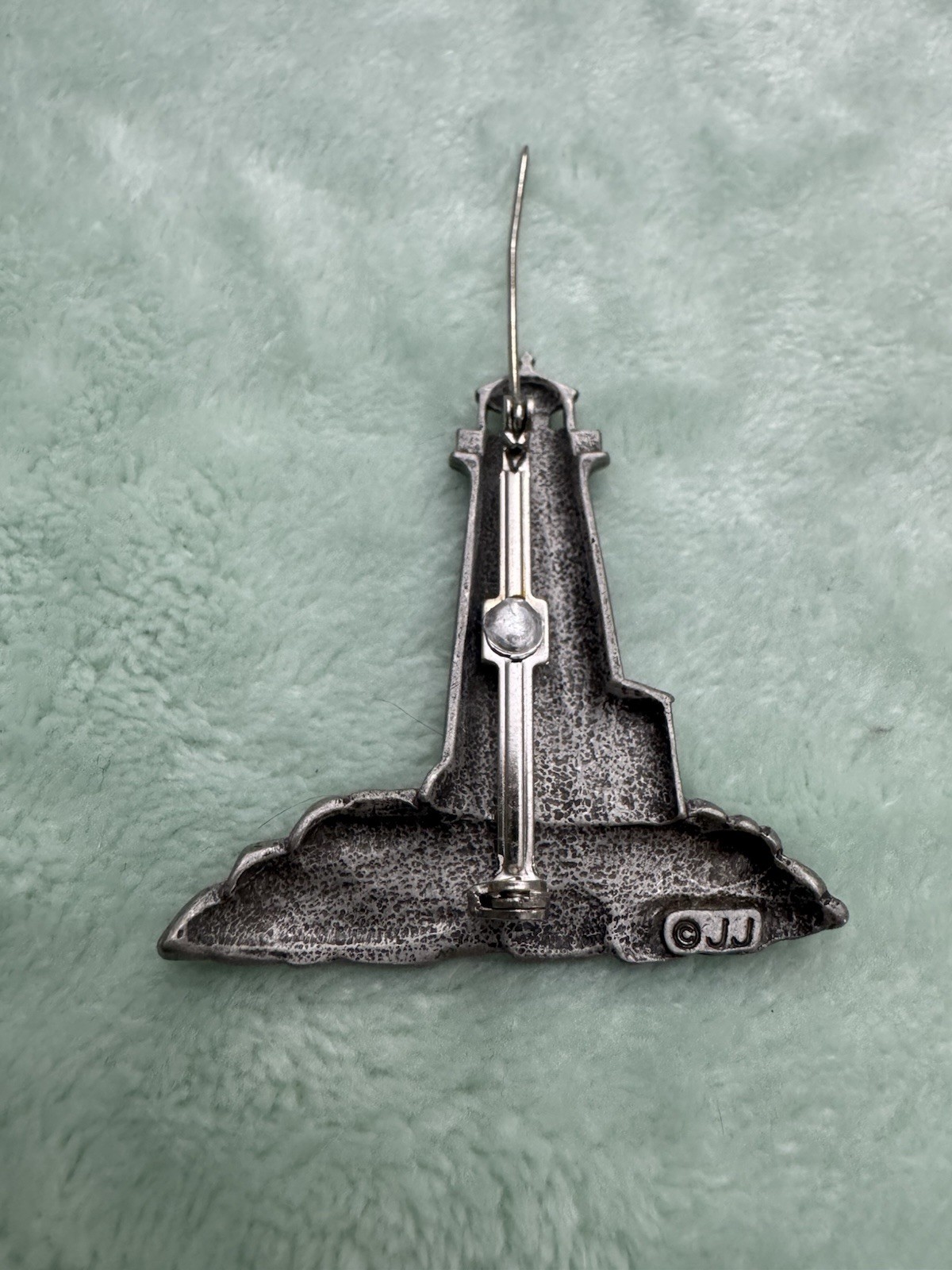 Vintage JJ Lighthouse Brooch Pin Brush Silver Tone Pewter Nautical ￼