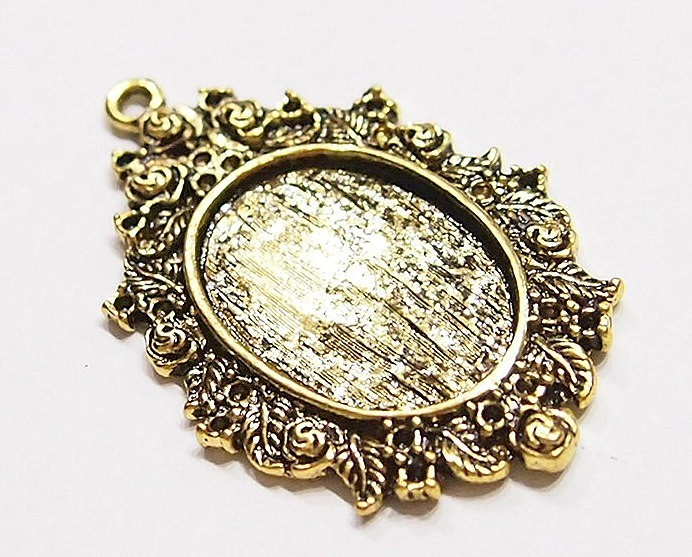 6 of 25x18mm Antique Gold Victorian Roses &Floral Oval Pendant Settings 49x32mm