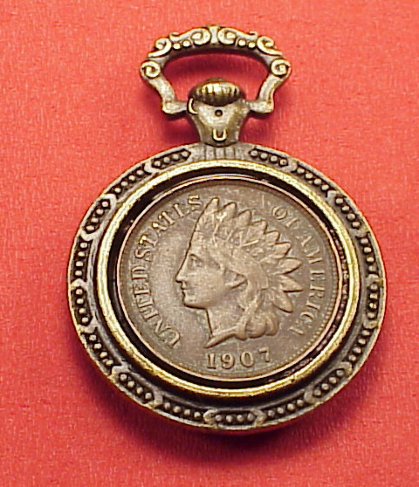 Miniature Indian Head Penny Pocket Watch Fob Chain Charm Pendant Drop