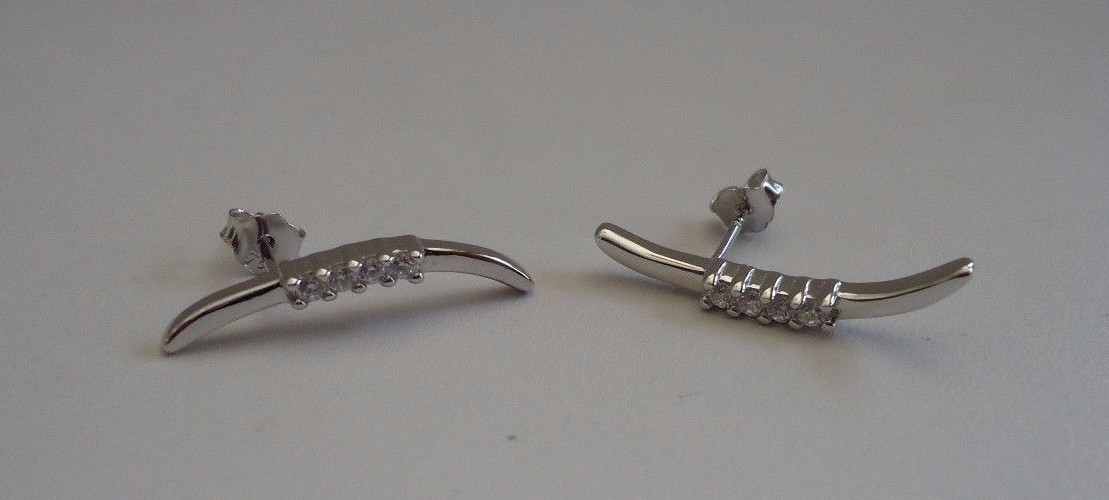 925 STERLING SILVER MODERN STUD EARRINGS W/ .25 CT ACCENTS / 21MM BY 3MM