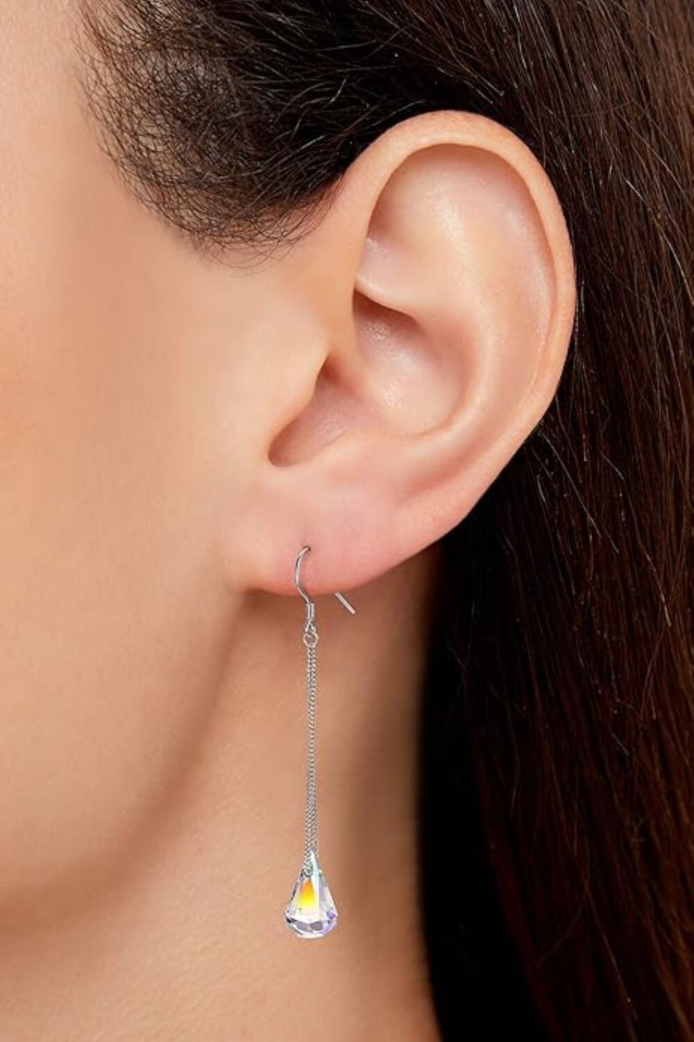 18k White Gold Plated Aurora Borealis Teardrop Crystal Drop Hook Earrings