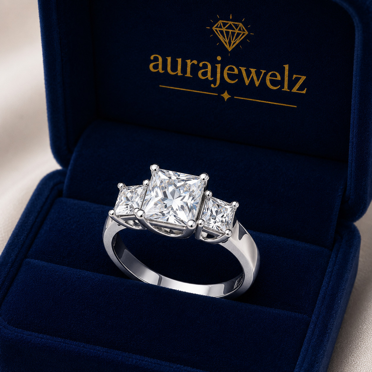 Wedding Princess Cut Moissanite Engagement 3.00 TCW 14K White Gold Plated Ring