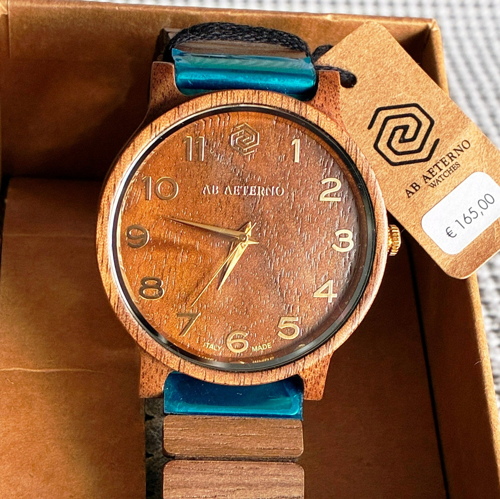 NEW AB AETERNO FENIX 40 MM WALNUT WOOD. BOX & PAPERS. MADE IN ITALY. US SELLER