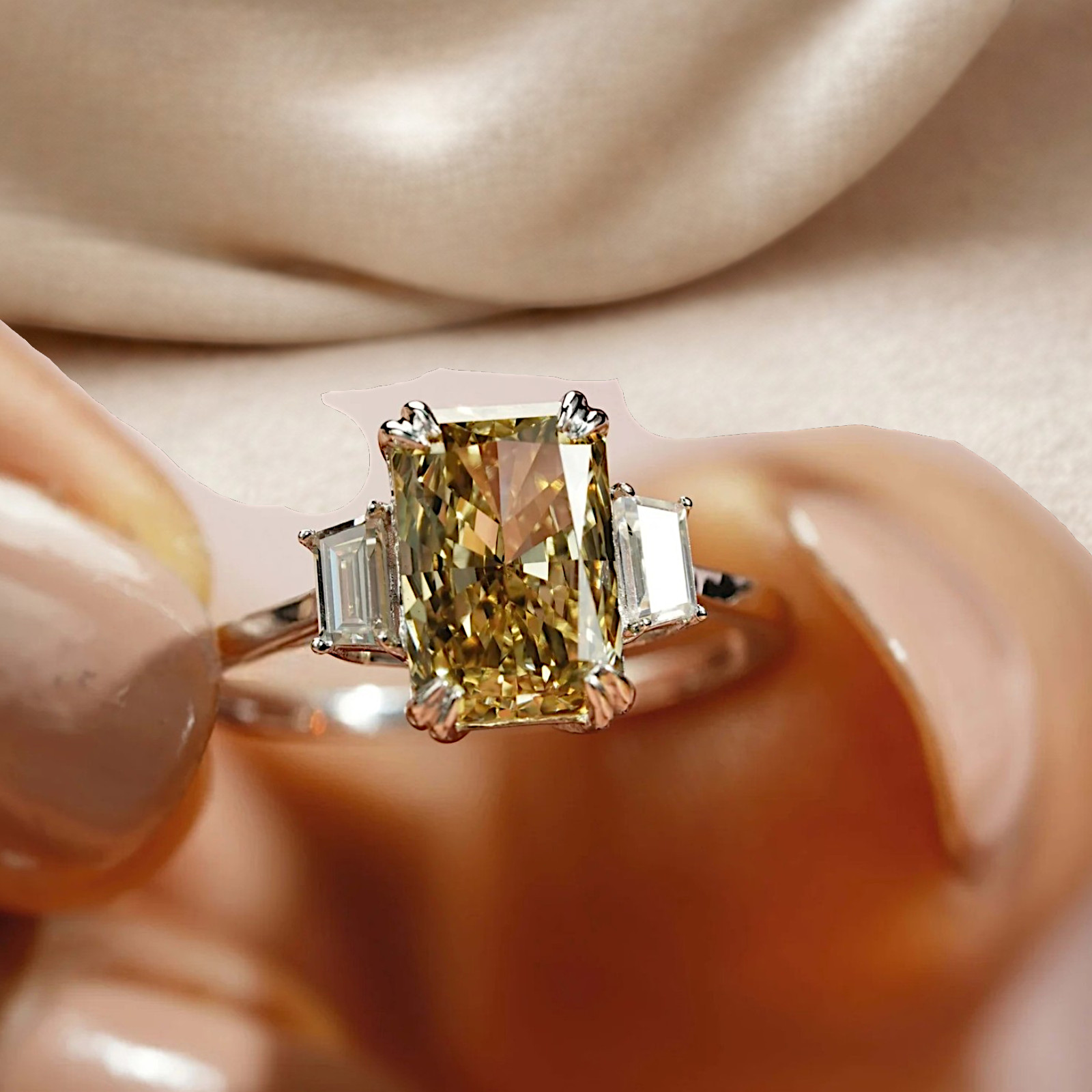 2.30 CT Radiant Cut IGI Lab Grown Diamond Ring 14K White Gold Fancy Vivid Yellow