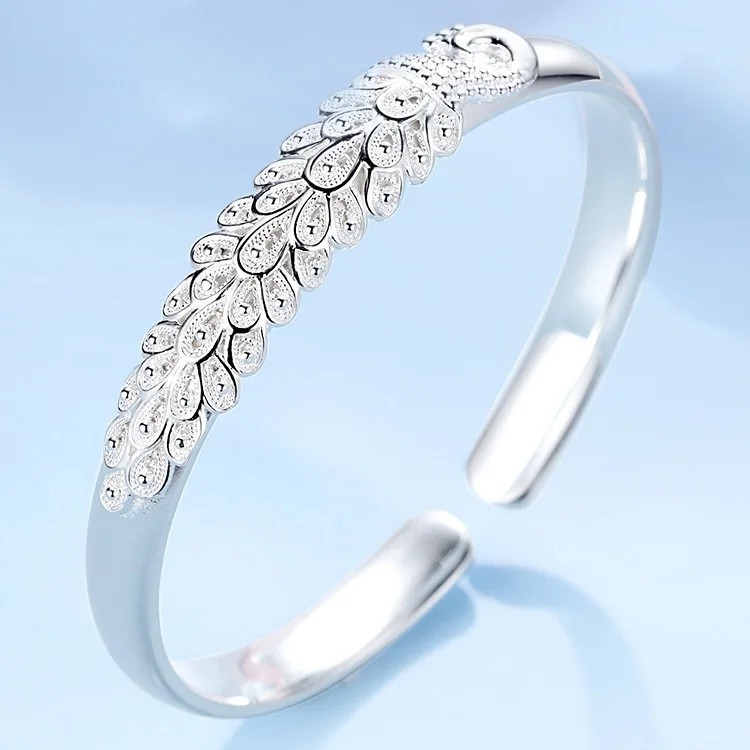 925 Sterling Silver Elegant Peacock Bracelet Bangles for Women