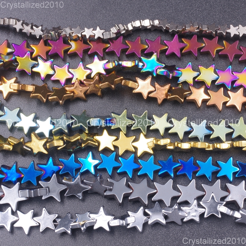 2 Strands Natural Hematite Gemstone Flat Star Beads 6mm 8mm 10mm Silver Gold 16″