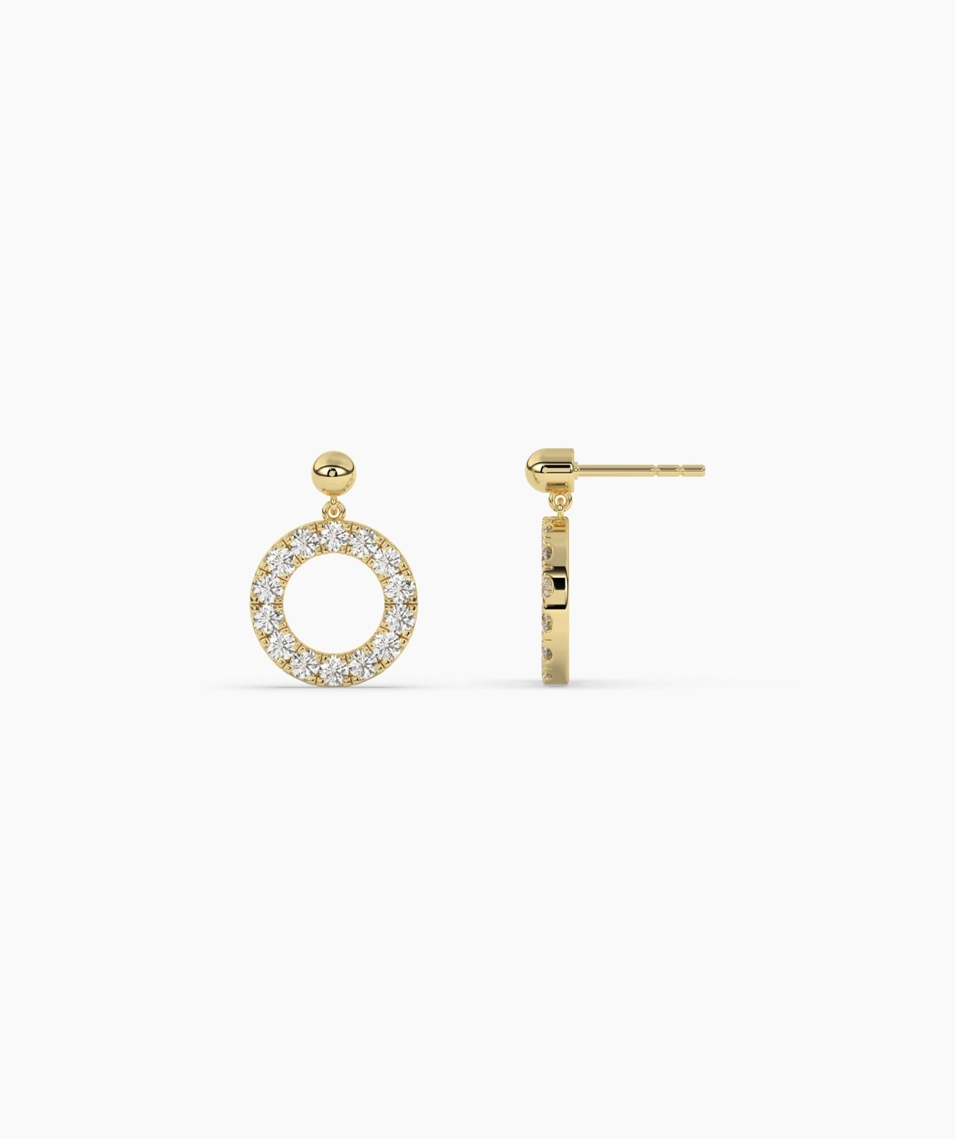 14K Gold Round Cut Lab Grown Diamond Open Circle Drop Earrings With Bead Stud