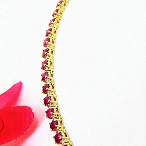66.10 CT Oval Cut Red Ruby 14k Yellow Gold Over Tennis Necklace 16″ 935 Silver